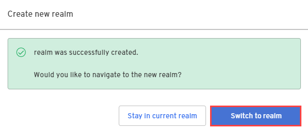 Create new realm confirmation success
